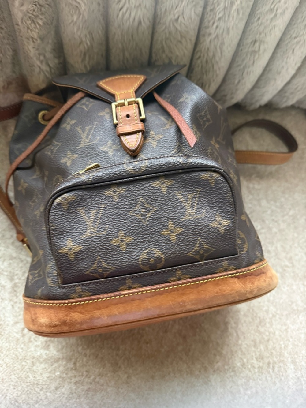 Louis Vuitton Dark Brown Monogram Canvas Backpack with Tan Trim - Picture 3 of 6